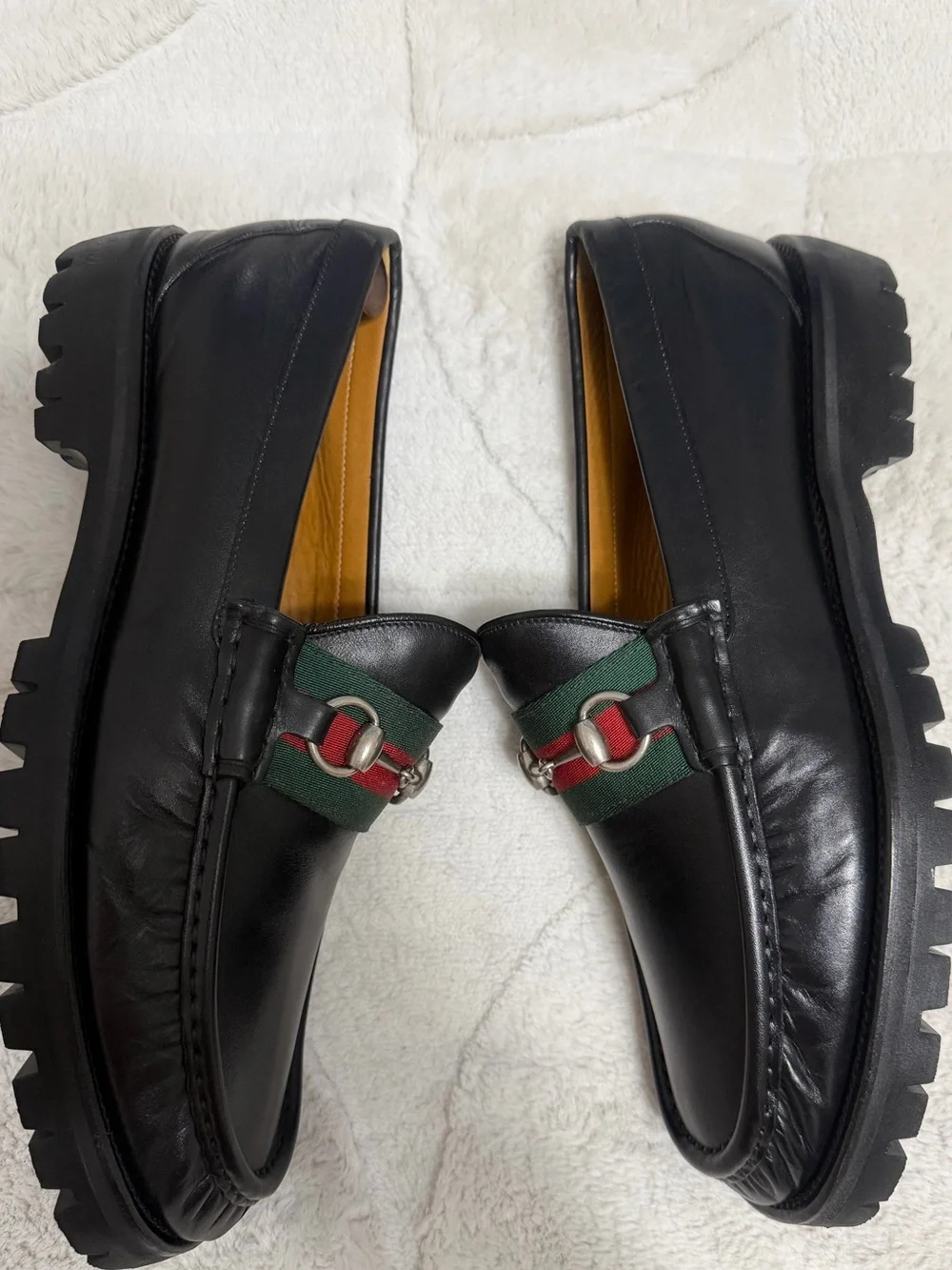 NEW! $1250 Gucci Horse-bit Lug Sole Green Red Web Chunky Loafers 9.5 10.5